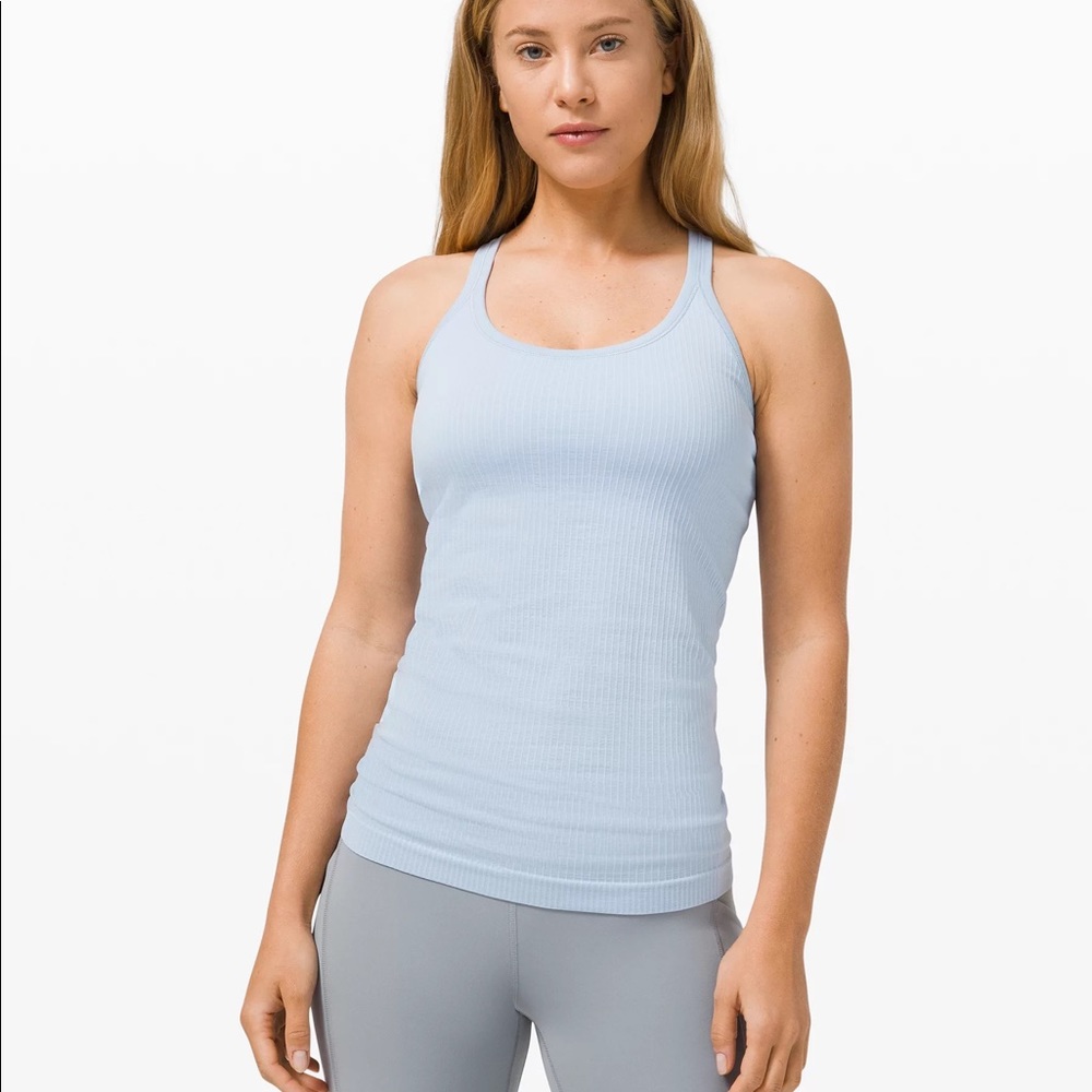 lululemon ebb to street tank blue linen
